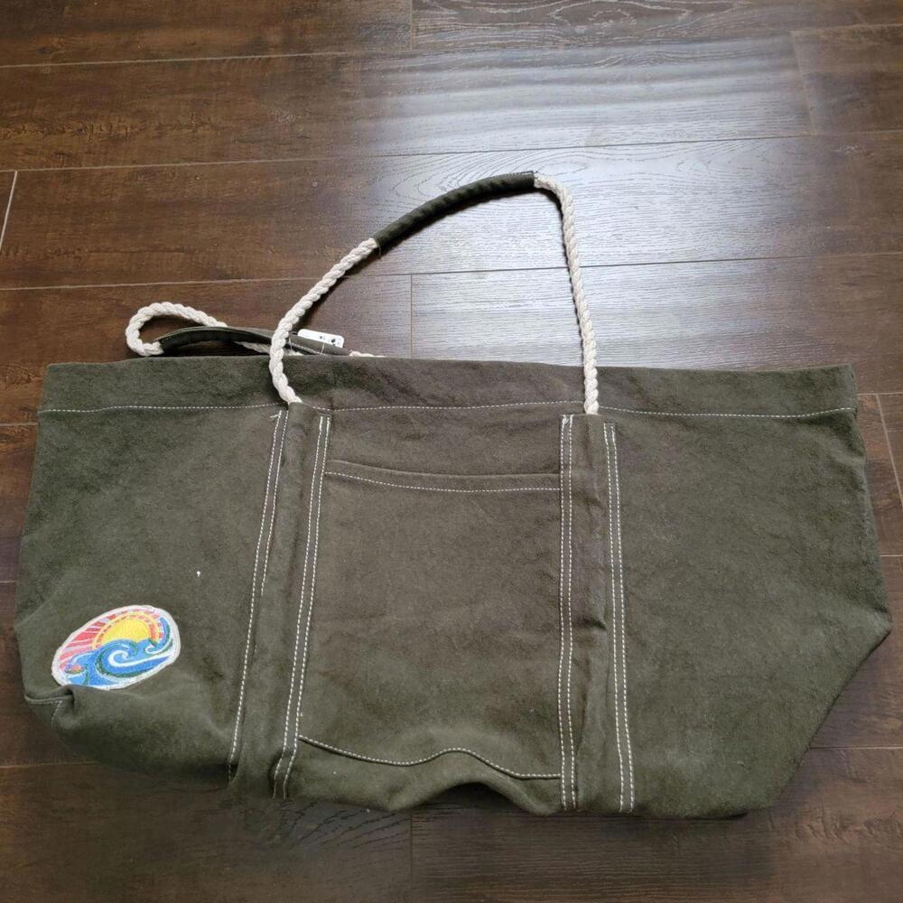 NWT Free People Been There Badge Tote Bag Olive Green Vintage Boho Retro - Picture 4 of 8